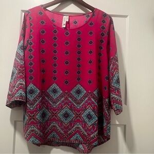 Pink Owl 3/4 Sleeve Boxy Blouse in Pink and Black